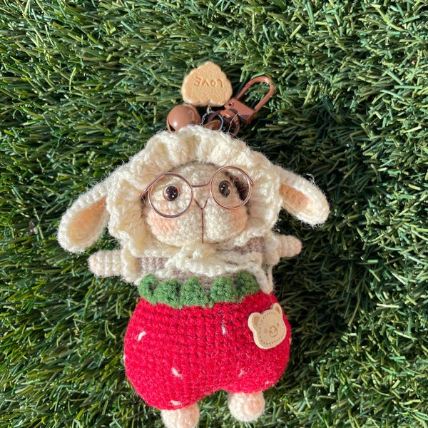 Crochet Bunny Doll Sweet Red Bag Charm, Keychain,Bag Accessory,Gift for Girlfriend,Gift For Her,House Decoration,Hanging Ornament