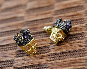 Vintage Alexander McQueen Scull Studs earrings with Swarovski Goth Style