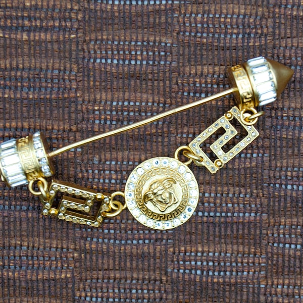 Vintage Versace Gold Color Collar Pin, Collar Bar, Shirt Collar Clips, Collar Tie Bar, Shirt Accessories