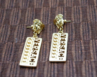 Vintage Versace Medusa Tag Gold Metal Earrings