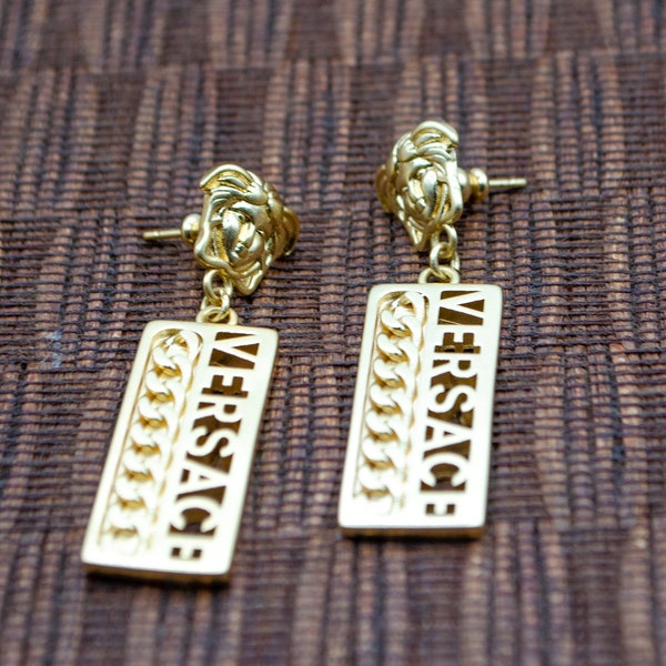 Vintage Versace Medusa Tag Gold Metal Earrings