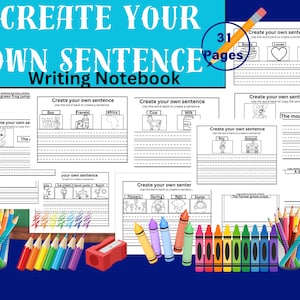 Create your Own Sentence-Kindergarten Writing- Draw and Write Journal for Kids-Kids Printable Homeschool Printable-Instant download