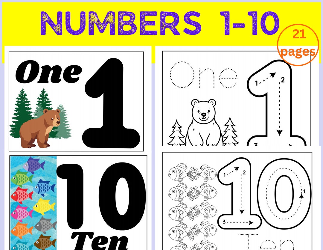 Number Tracing Worksheets: Preschool Coloring Pages 1-10 (instant ...