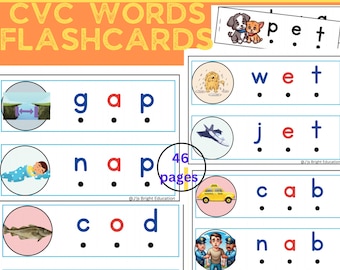 CVC Words Flashcards-CVC Printable Flashcards-Blending Sounds-Phonics-Montessori-Homeschool Printable- Classroom resources-Instant Download