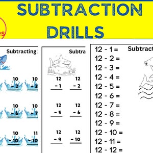 Subtrahionsübungen |Buch zum Subtrahieren |Mathe Übungsblätter|Mathe Übung |PDFS|Rechen Arbeitsblätter |