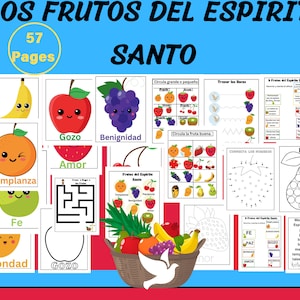 Los Frutos del Espiritu Santo-Gàlatas 5:22-23- Spaans bijbelvers voor kinderen-zondagsschoolactiviteit- Homeschool afdrukbare-Instant download