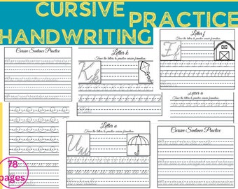 Cursive Handwriting Practice Worksheets-Printable Alphabet Worksheets for Kids- Cursive Alphabet-Homeschool Printable-Instant Download