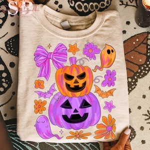Floral Halloween Pumpkin PNG, Retro Jack O Lantern Fall Spooky Pumpkin Flowers png, Trendy Boho Floral Halloween Autumn Sublimation