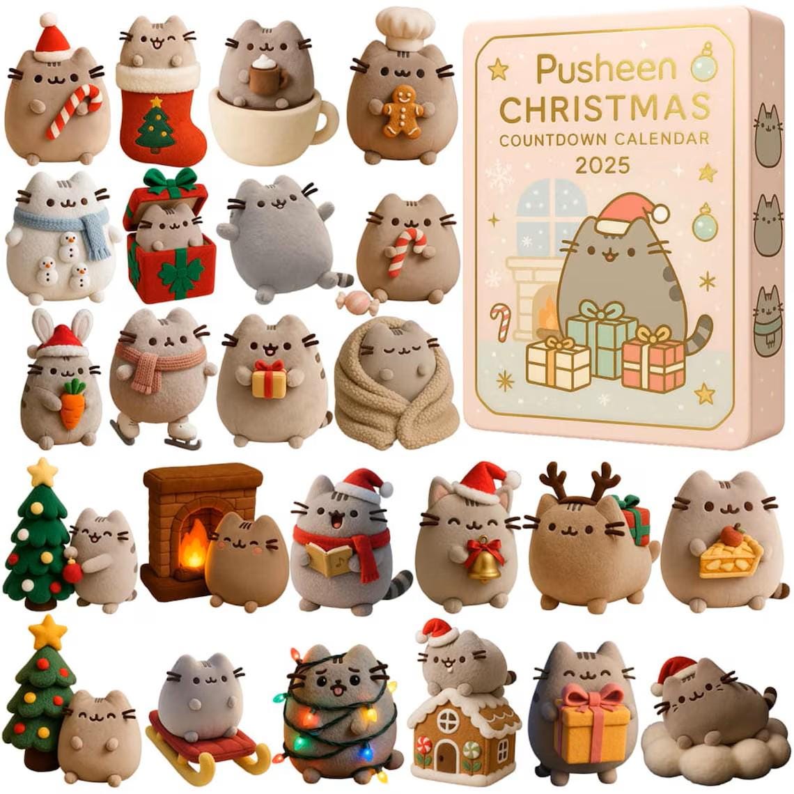 Discover Pusheen Advent Calendar 2025, Cute Cat Box, 24 Day Countdown, Christmas Gift, Gift for Kids, Christmas Decor