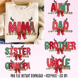 Christmas Family Coquette Png, Mama Claus png, Christmas Tree Cake png, Christmas coquette bow, Doodles Xmas,Candy Cane Santa Gingerbread