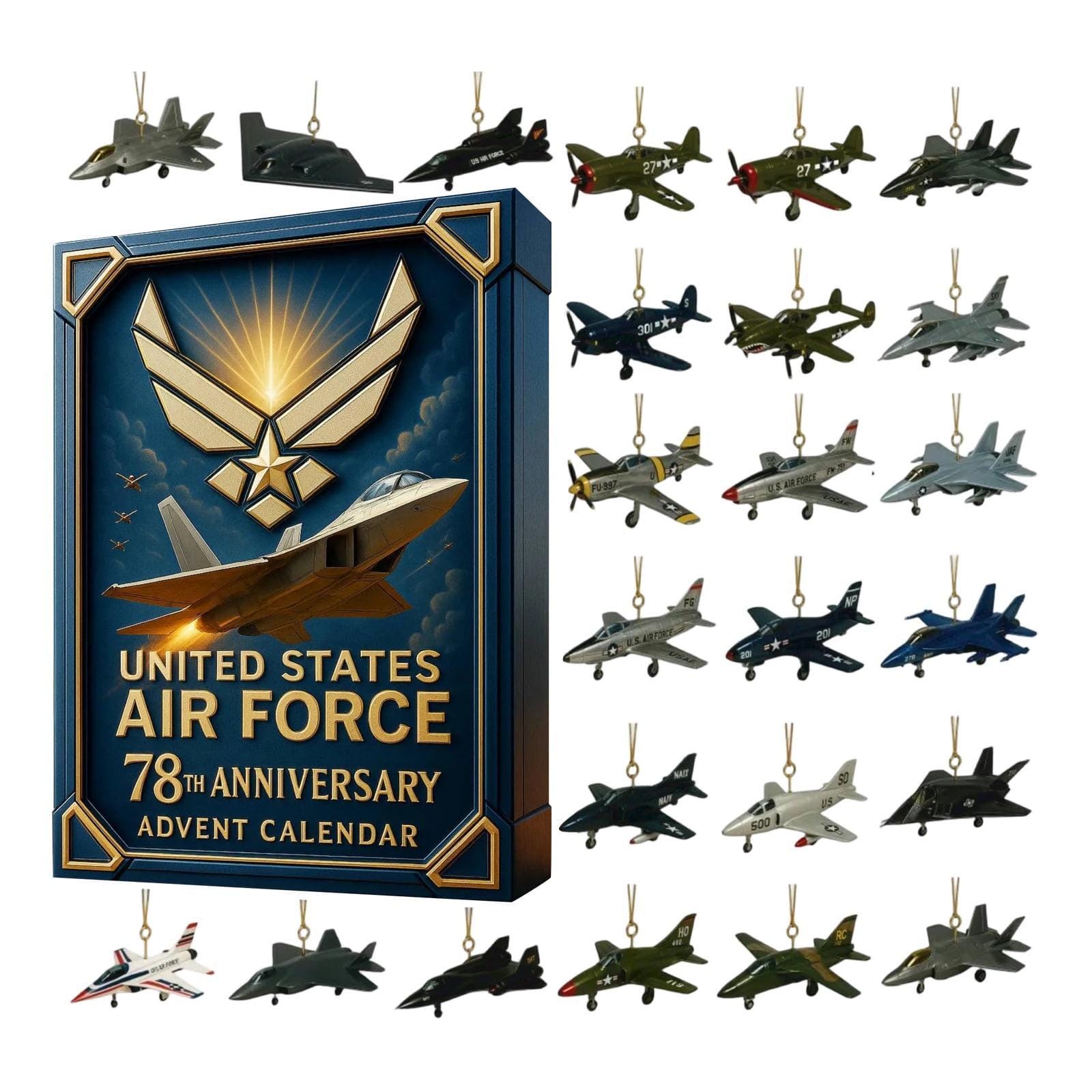 Discover Air Force Jet Advent Calendar 2025, 24 Mini Aircraft Ornaments Box, Aviation Collector Christmas Countdown Gift