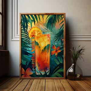 Tequila Sunrise Cocktail Poster für Wohnung, Tequila Cocktails, Bar Cart Art, druckbarer Download, Happy Hour Print