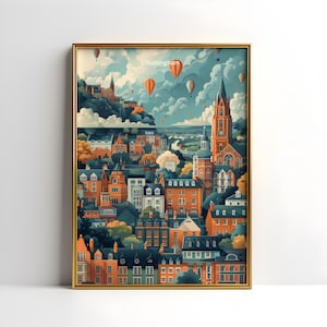 Pôster de Nottingham, Inglaterra, Grã-Bretanha, Pôster, Inglaterra, Arte de parede, Reino Unido, Ilustração, Grande pôster da Inglaterra, download digital
