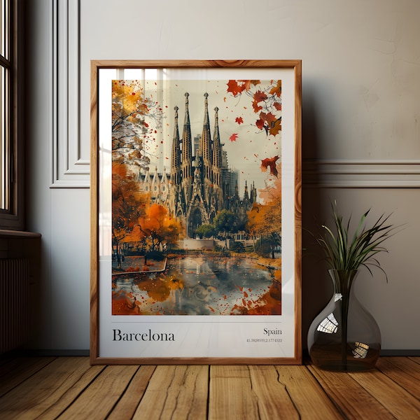 Barcelona poster of Sagrada Familia gift as a holiday souvenir art print instant download poster