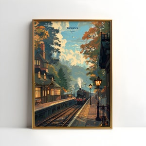 Retro Yorkshire Cartel Inglaterra Gran Bretaña, Vintage Wall Art Inglaterra, Cartel Ferrocarril, Estación Arte de la pared, Descarga digital Inglaterra