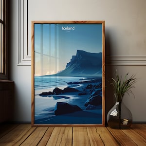 Affiche d'Islande froide d'une plage nordique froide, Affiche d'Islande, Affiche d'une côte glacée d'Islande, Plage solitaire dans le froid
