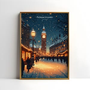 Cartaz de viagens de Natal em Londres Grã-Bretanha, Natal inglês, Presente de Natal de Londres, Mercado de Natal de Londres