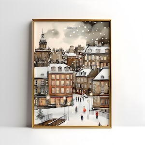 Impressão de Glasgow, pôster de uma cidade industrial, pôster da Escócia, mural de arte escocesa, impressão em aquarela, download digital