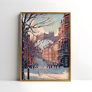 Cartel de Edimburgo Escocia Arte Impresión Gran Bretaña, Escocia Capital Wall Art, Descarga imprimible, Escocia en invierno