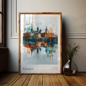 Glasgow Poster Escócia Grã-Bretanha Arte de parede, impressão digital da Grã-Bretanha, pôster da Escócia, arte de parede escocesa, download digital