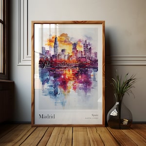 Spain Travel Madrid Travel Poster, Arte de pared para inauguración de la casa, Descarga imprimible, Coordenadas Madrid