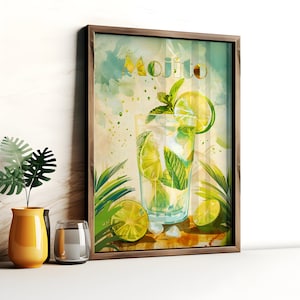 Cartel de cóctel Mojito para apartamento Housewarming regalo Mojito pared arte retro cóctel cartel housewarming regalo instantáneo housewarming