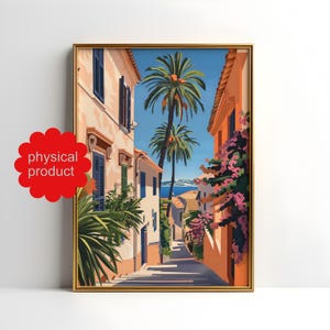 Mallorca Poster Spanien, mediterrane Straße mit Meerblick, mediterranes Mallorca Wandkunst, Balearen Kunstdruck, Mallorca Travelposter