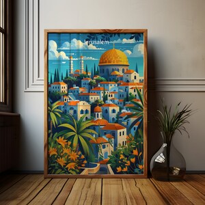 Israel Poster Jerusalem, Felsendoms Art Work, Jüdische Kunst, Travel Poster Jerusalem, Jewish Illustration, druckbarer Download