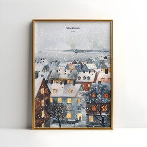 Stockholm Poster Schweden winterliche Wandkunst, Kaltes Nordeuropa, digitaler Download, Geschenk für Schwedenfreunde