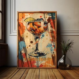 Caipirinha Cocktail Poster für Wohnung Einweihung, elegantes Einweihungsgeschenk, Retro Cocktail Illustration