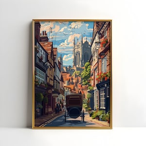 York Poster Yorkshire England Wandkunst, Mittelalter Kunstdruck, Alte Stadt in Europa, druckbarer Download, Geschenk für Mittelalterfans