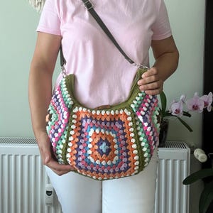 Crochet Granny Square Crossbody Bag,Handmade Colorful Boho Style Bag,Womans Tote,Crochet Free Bag,Gift For Her,Weekender Bag.