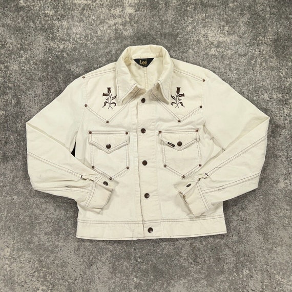 VTG Lee Jacket Womens Medium Off White 80s Denim … - image 1