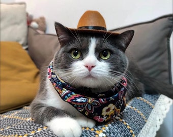 Cowboy Cowgirl Hat Scarf set for dog cat pet Halloween costume