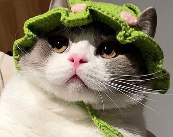 Knitted lace frog hat pet cat hat cute head cover