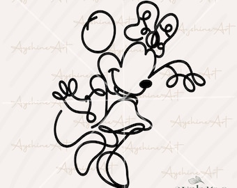 Minnie Lineart SVG, Minnie Mouse continuous line PNG, Minnie Vintage svg, Mickey e Co, Minnie Vinyl Cut File Cricut, Printable Design File