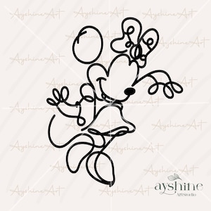 Minnie Lineart SVG, Minnie Mouse doorlopende lijn PNG, Minnie Vintage svg, Mickey e Co, Minnie vinyl gesneden bestand Cricut, afdrukbaar ontwerpbestand