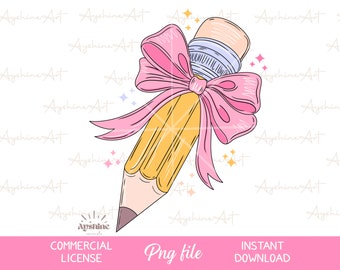Teacher Png Design For Sublimation Digital Download, Pencil With Bow, Teacher Appreciation Png, Cute Trendy Png Teacher Summer Shirt Designs