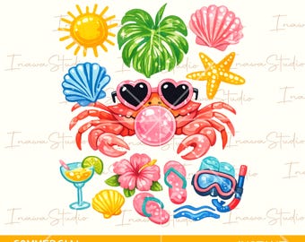 Crab Blowing Bubble PNG, Summer Crab PNG, Tropical Beach Vacation Design, Coastal Nautical Shirt Design, Instant Digital Download