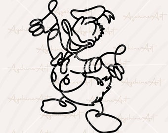 Paperino Lineart SVG, linea continua di Paperino PNG, Donald Vintage svg, Mickey e Co, Vinyl Cut File Cricut, File di disegno stampabile