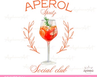 Aperol Spritz Social Club PNG, Cocktail Design for Shirts or Tote Bags, Bachelorette Digital File, Summer Instant Download, Trendy PNG,