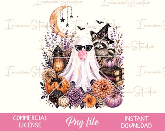 Ghost Blowing Bubble Gum PNG, Brushstroke Halloween Sublimation Design, Girly Haunted House Shirt Design, Trendy Floral Fall Png