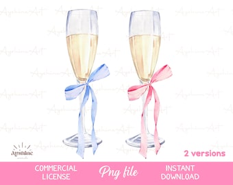 Coquette Blue and Pink Bow Champagne Digital Print | ribbon champagne png, Pretty Preppy png | soft blue bow, Png Cricut Girly Cocktail