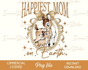 Happiest Mom on Heart Disney PNG, Floral Fall Sublimation Design, Bambi Disney Mom, Coquette Mommy, Bow Disney png