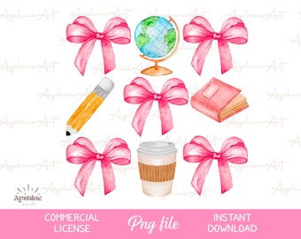 Teacher Png, Coquette Teacher Png, Retro Teacher Design, Girly Coquette Png, Watercolor Pink Bows, Teacher sublimation digital download