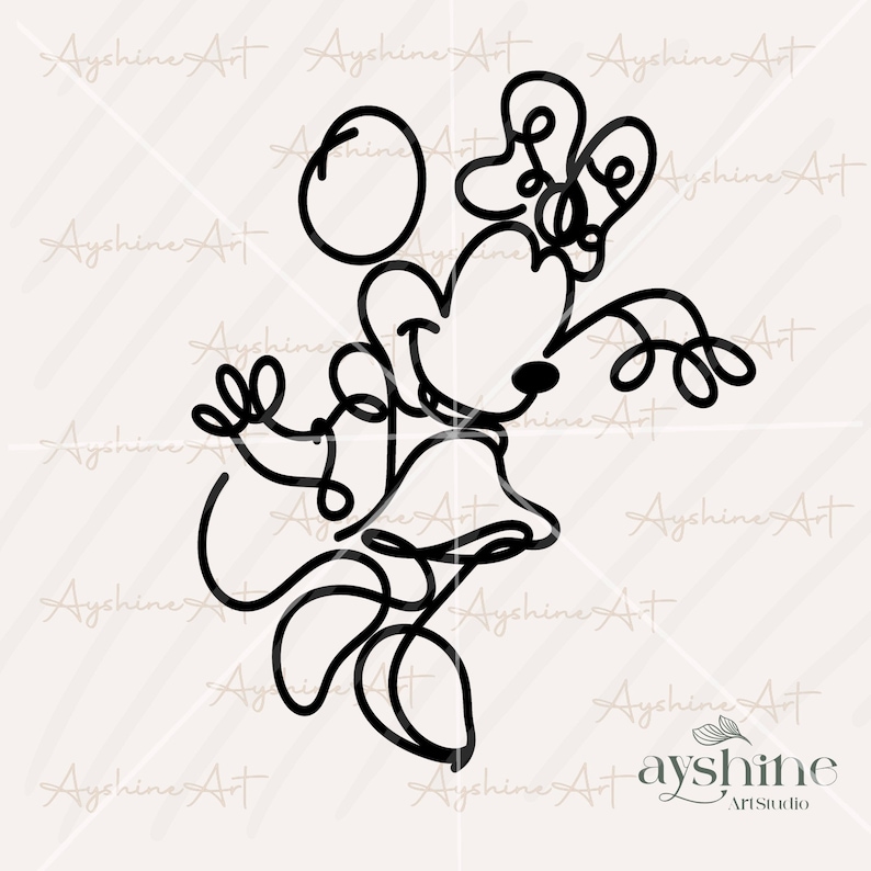 May include: A black and white line drawing of a cartoon mouse holding a ball. The mouse is wearing a bow and has a happy expression.