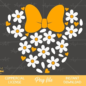 Daisy Flowers Mouse Head png - Arquivos de corte png de decoração de margaridas para cricut, png, png imprimível Arquivo de corte de vinil Cricut, arquivo de design para impressão