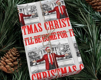 Funny Donald Trump Wrapping Paper I'll Be Home For Christmas, MAGA Quirky Gift Wrap, Joke Gag Political Wrap Roll for Birthday Xmas Present