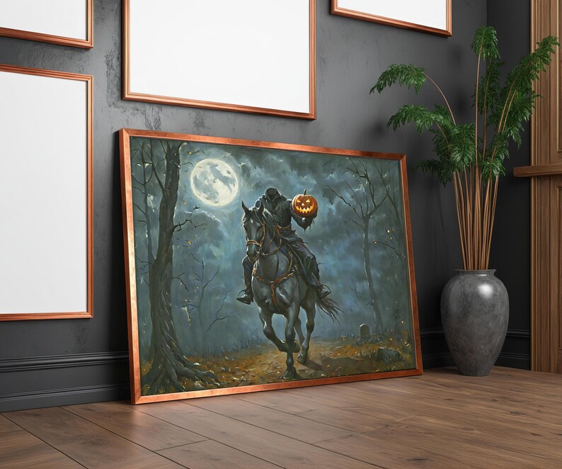 Headless Horseman Wall Art Printable, Moody Halloween Decoration ...