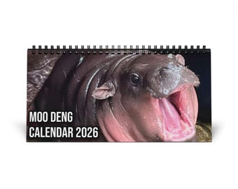 Cute Moo Deng 2026 Desktop Calendar Planner, Baby Pygmy Hippo Office Decor, Funny Novelty Gift, Unique Christmas White Elephant Secret Santa
